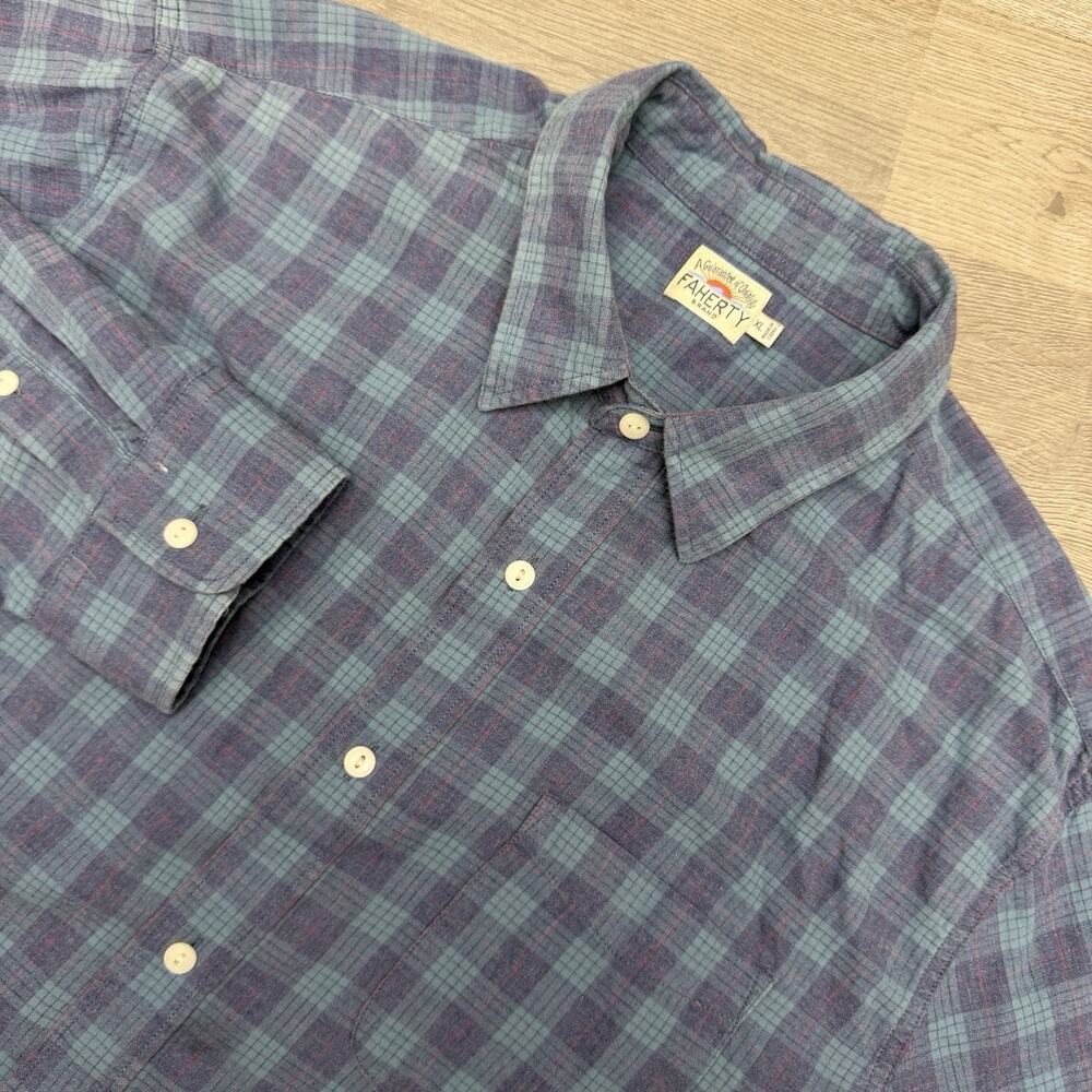 Faherty Legend Shirt Mens XL Blue Plaid Soft Brushed Cotton Button Down
